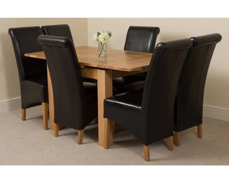 Image of Thats Furniture Richmond 90-150cm Oak Extending Dining Table & 6 Montana Leather Chairs in Black Unisex