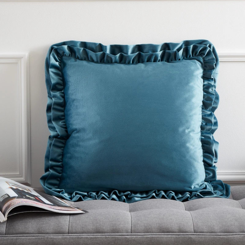 Image of Catherine Lansfield So Soft Velvet Touch Double Frill Filled Cushion 43cm x 43cm Teal