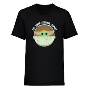 Image of Star Wars: The Mandalorian Mens Eat Sleep Levitate The Child T-Shirt (S) (Black)