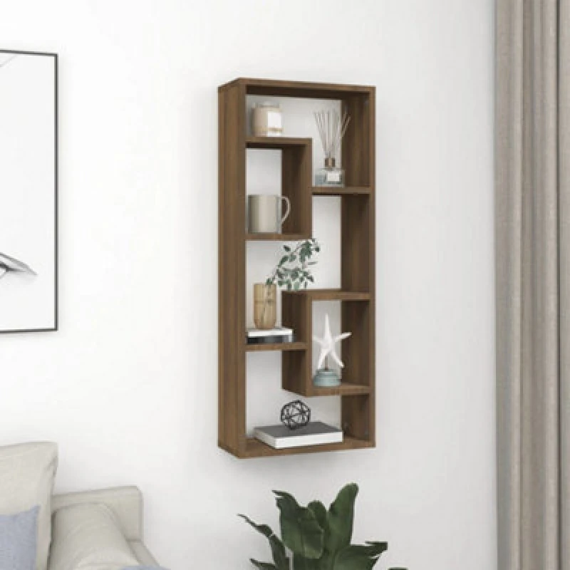 Image of Vidaxl Wall Shelf Brown Oak 36X16X90 Cm Engineered Wood, Brown 815848