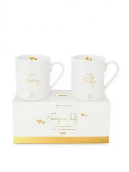 Image of Katie Loxton Gift Boxed Mug Set New Mummy And New Daddy White/Gold 9.5 X 8.5Cm