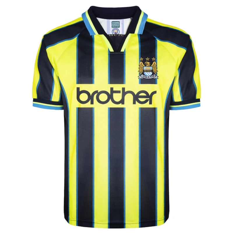 Image of Score Draw Manchester City 1999 Wembley Retro Shirt MANC99AWEMBPYSS-M M Mens Sportswear