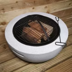 Image of ⌀60cm Luxury Concrete Effect Garden Fire Pit & BBQ Grill Heater Outdoor Log Burner
