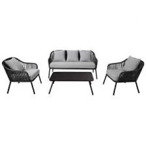 Image of Charles Bentley 4 Seater Rope and Metal Lounge Set Sofa/Chairs Alu Frame, Textilene Rope, Steel Table