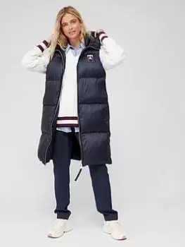 Image of Tommy Hilfiger Premium Monogram Down Gilet - Navy, Blue, Size S, Women