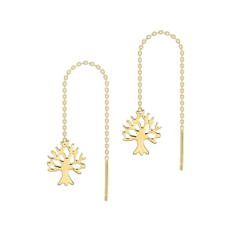 Image of Be You 9ct Gold 'Tree of Life' Pull-Through Earrings Yellow Gold female One Size