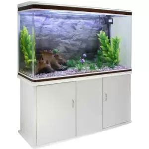 Image of Monstershop - Aquarium Fish Tank & Cabinet with Complete Starter Kit - White Tank & Natural Gravel - White