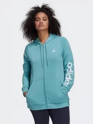 Image of adidas Essentials Logo Full-zip Hoodie (plus Size), Green/White, Size 3X, Women