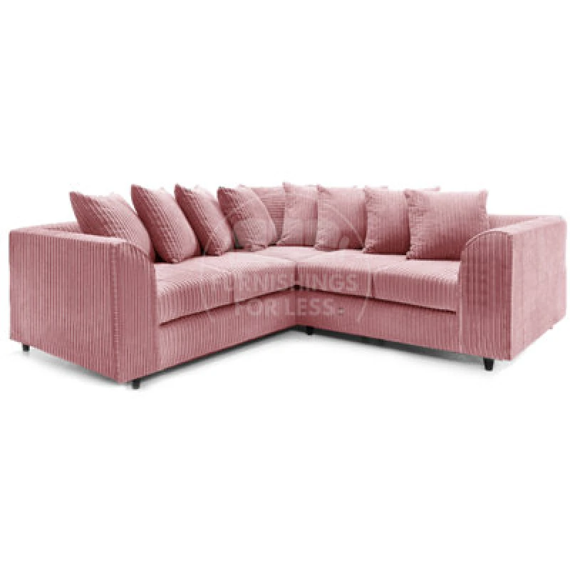 Image of Furnishings For Less UK Ferguson Pink 5 Seater Fabric Corner Sofa L Shaped Jumbo Cord - Scatter Back