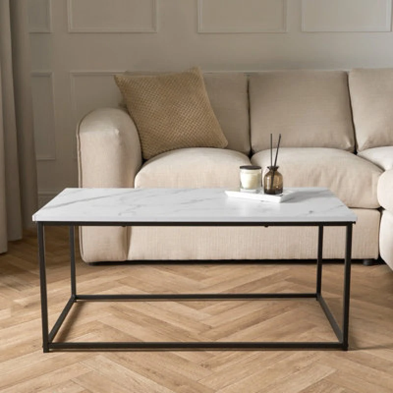 Image of OHS OHS Coffee Table Marble Bedside End Living Room Metal Frame Home Decor in White White One Size Unisex 5027434198689