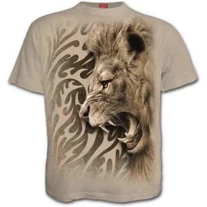 Image of Tribal Lion Mens Small T-Shirt - Stone Beige