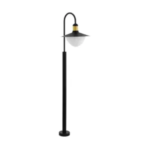 Image of IP44 Outdoor Bollard Light Black & Gold Curved Arm Post 1 x 60W E27 Bulb