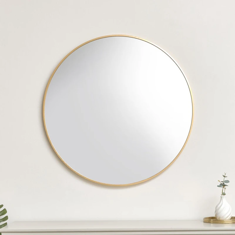 Image of Melody Maison Large Round Gold Wall Mirror - 80cm X 80cm Metallic Gold
