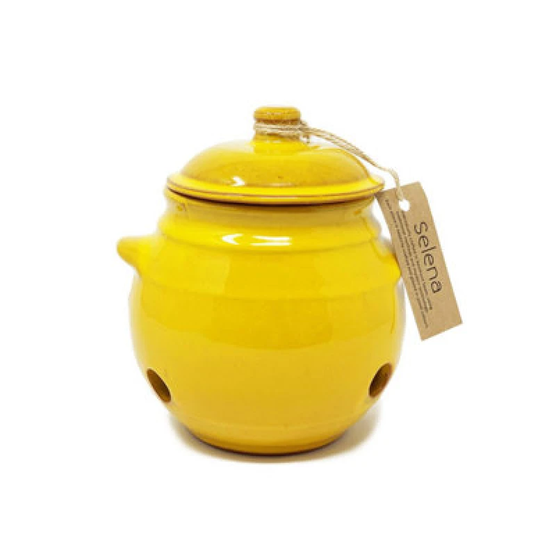 Image of Verano Spanish Ceramics Selena Glazed Hand Dipped Kitchen Dining Garlic Jar With Lid Yellow (H) 15Cm