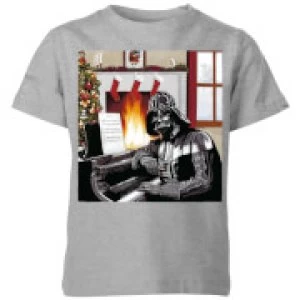 Image of Star Wars Darth Vader Piano Player Kids Christmas T-Shirt - Grey - 7-8 Years