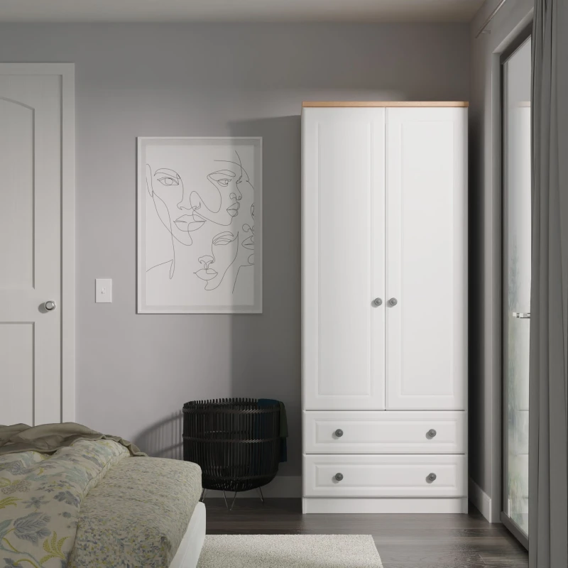 Image of Ready Assembled 2 U Surrey 2 Drawer Double Wardrobe (Ready Assembled) in White Size: Large White Unisex Large