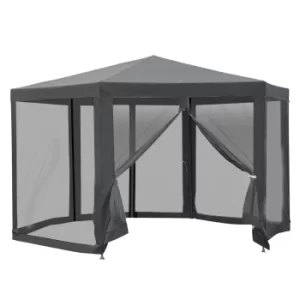 Image of Outsunny Netting Gazebo Hexagon Tent Patio Canopy Outdoor Shelter Party Activities Shade Resistant (Grey)