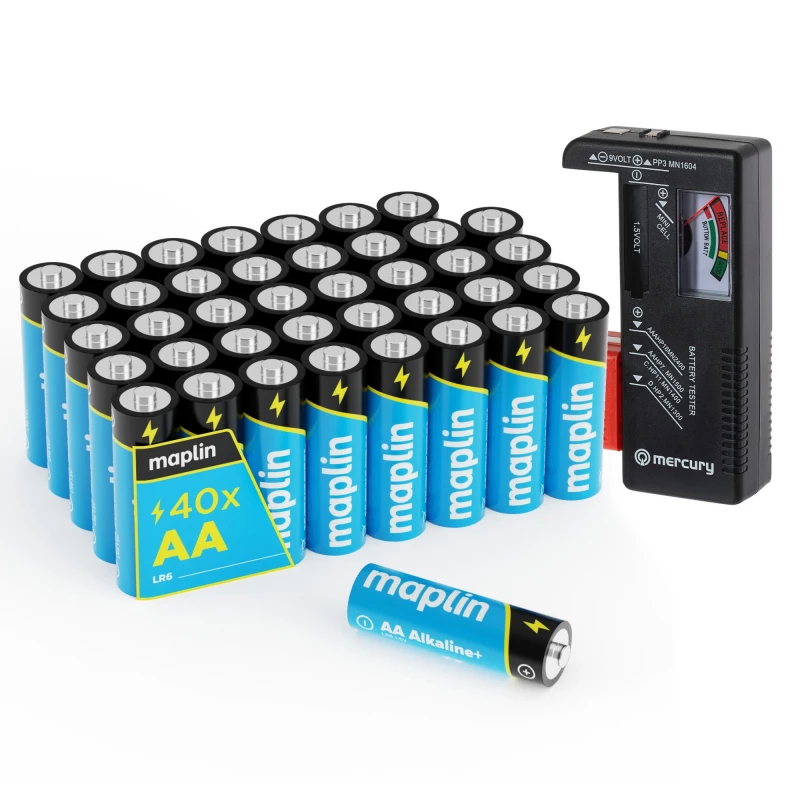 Image of Maplin Maplin 40x AA LR6 7 Year Shelf Life High Performance 1.5V Alkaline with Universal Battery Tester 441PAM+TESTER