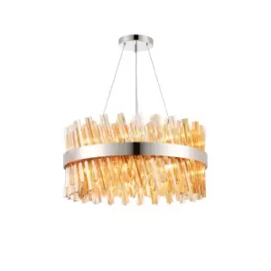 Image of Lysander 18 Light G9, Ceiling Pendant Round, Polished Nickel, Amber Item Weight: 16.81kg