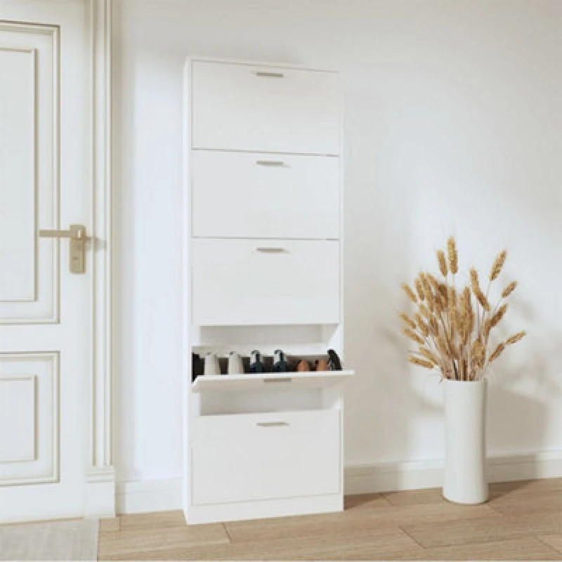 Image of Vidaxl Shoe Cabinet High Gloss White 59X17X169cm Engineered Wood