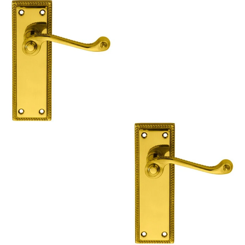 Image of Loops 2x PAIR Reeded Design Scroll Lever on Latch Backplate 150 x 48mm Polished Brass Metallics