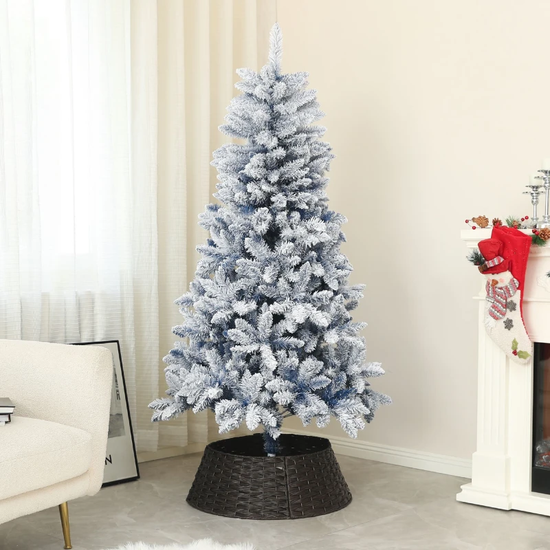 Image of Homcom 6 Foot Artificial Blue Snow Flocked Christmas Tree, Blue 830-866V01BU