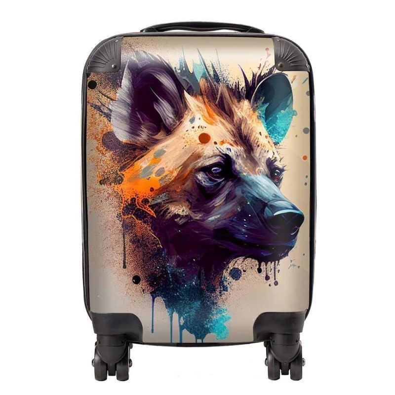 Image of Warren Reed - Designer Hyena Face Splashart Light Background Suitcase in Brown Size: Large Brown Unisex Large