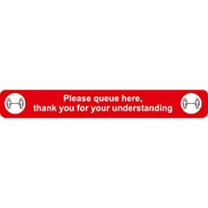 Image of Seco Floor Sticker Please queue here Red Anti Slip Laminate 60 x 8 cm