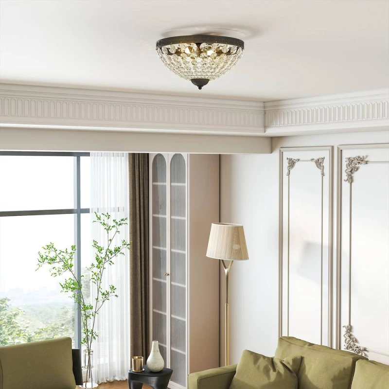 Image of HOMCOM Chandelier Crystal Ceiling Light with E14 Base 2-Lights in Black Size: 35cm diameter x 21cm high Black Unisex 35cm diameter x 21cm high