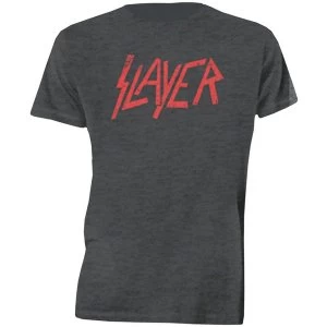 Image of Slayer - Distressed Logo Unisex Medium T-Shirt - Grey