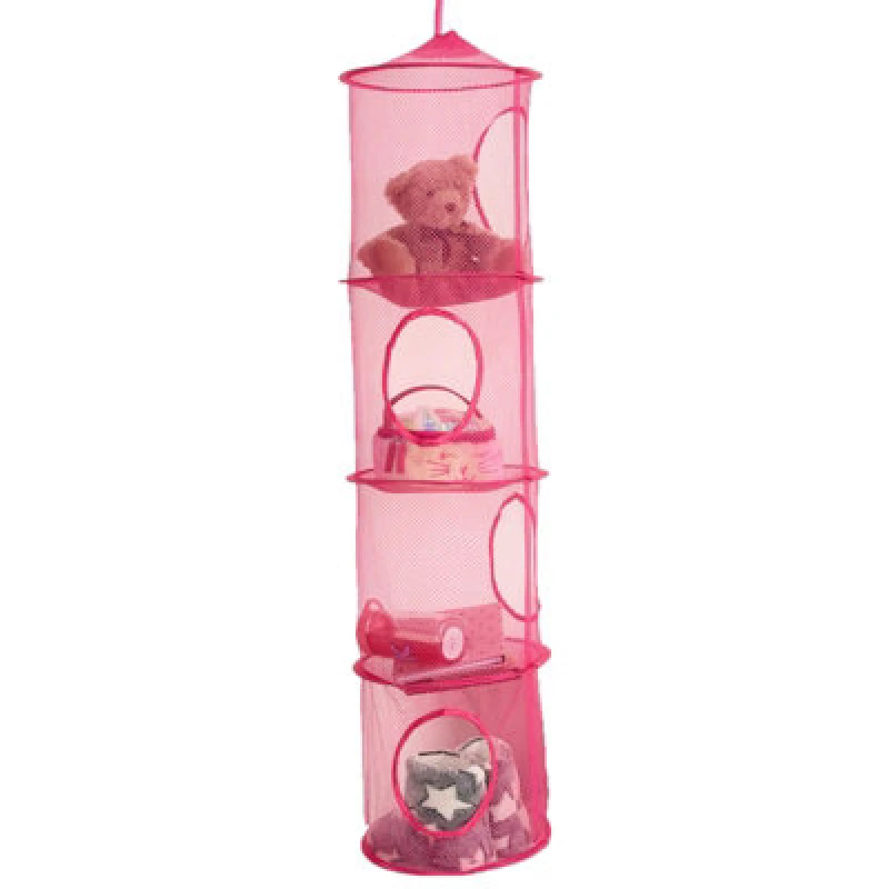 Image of OHS OHS 4 Tier Large Toys Storage Hanging Net Organiser Basket in Pink Pink One Size Unisex 5027434184194