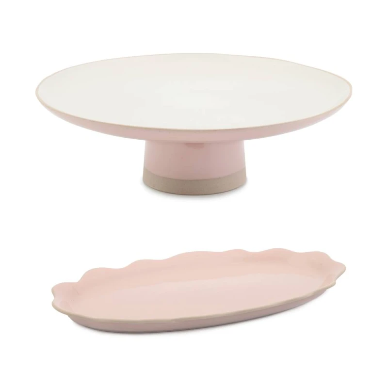 Image of Jamie Oliver Set of 2 Big Love Platter & Cake Stand in Baby Pink Baby Pink Unisex