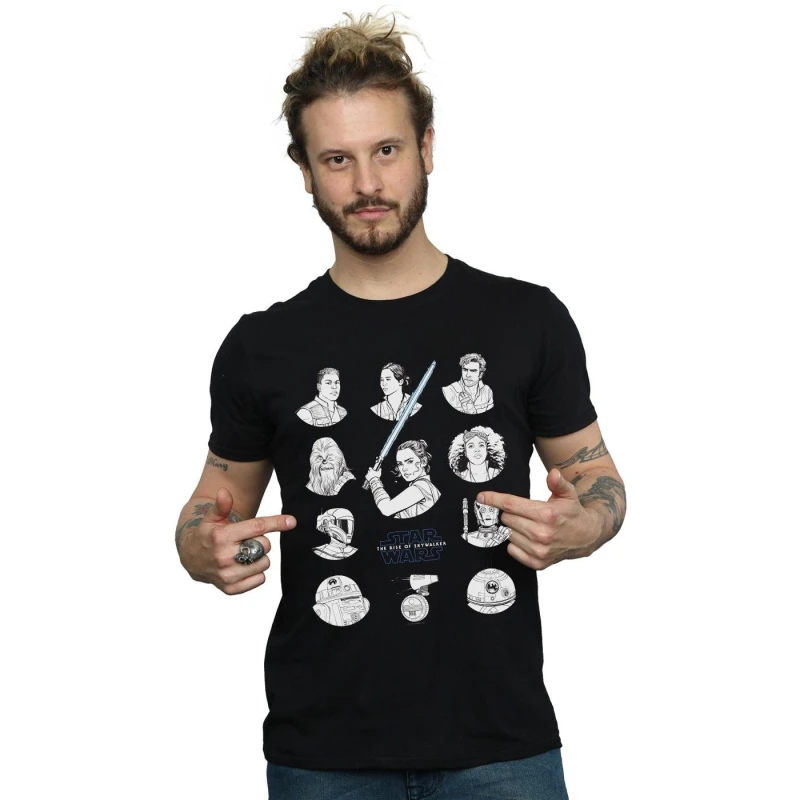 Image of Disney Men Star Wars The Rise Of Skywalker Resistance Charcter Line Up Mono T-Shirt in Black Size: Small Black S Male 5059400152197