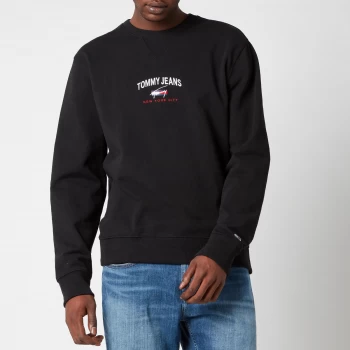 Image of Tommy Jeans Mens Timeless Logo Crewneck Sweatshirt - Black - L