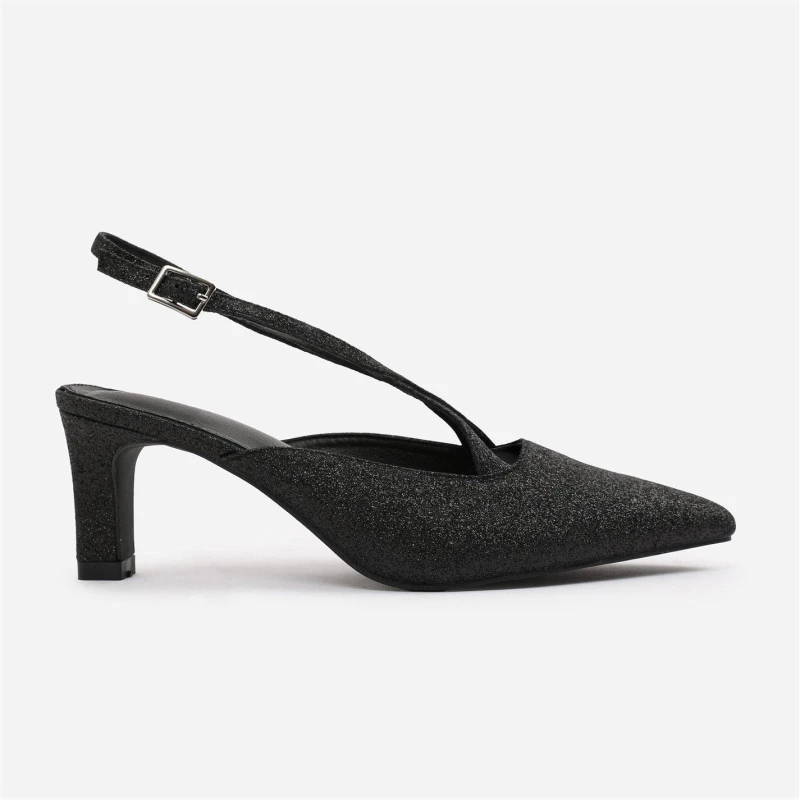 Image of Where's That From 'Raizel' Pointed Toe Low Block Heel With Cross Over Ankle Strap Black