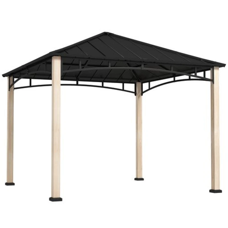 Image of Outsunny 3 x 3(m) Hardtop Gazebo with Metal Roof and Wood Grain Frame Black