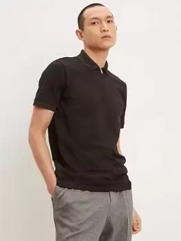 Image of Burton Menswear London Burton Slim Fit Plain Zip Polo, Black, Size S, Men