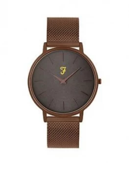 Image of Farah Grey and Bronze Detail Dial Bronze Stainless Steel Mesh Strap Mens Watch, One Colour, Men