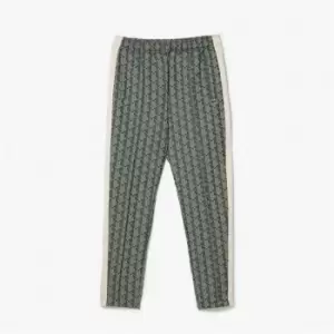 Image of Mens Lacoste Monogram Print Trackpants Size 5 - L Green / Beige