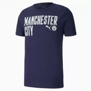 Image of PUMA Man City Ftblcore Wording Mens Football T-Shirt, Peacoat/Whisper White, size X Large, Clothing