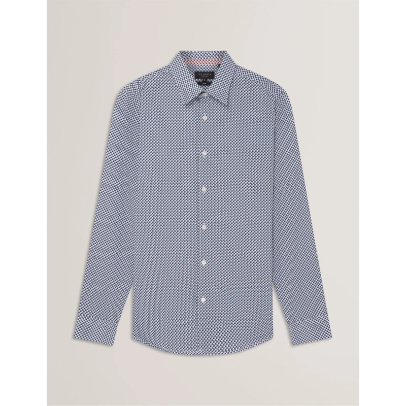 Image of Ted Baker Mens Long Sleeve Patterned Shirt Patterned Shirt - Long Sleeve S (2) Blue 55118818350