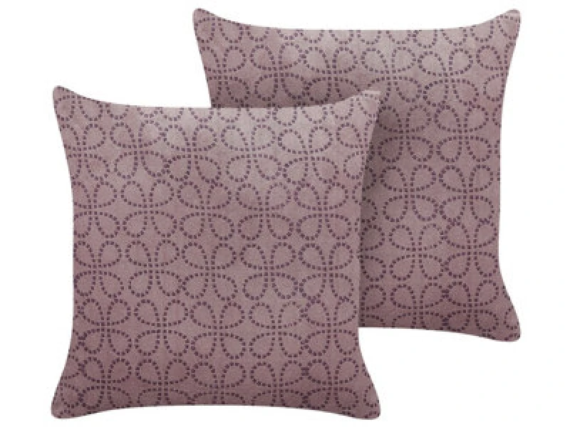 Image of Beliani Set Of 2 Decorative Cushions Larkspur Velvet 45 X 45cm Pink Geometric Pattern