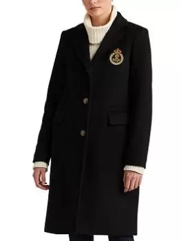 Image of Lauren by Ralph Lauren Crest Detail Wool Lined Coat, Navy, Size 6, Women