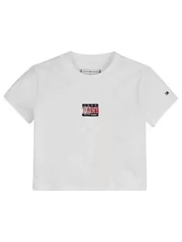 Image of Tommy Hilfiger Gilrs Timeless Rib Crop Short Sleeve Top - White, Size Age: 8 Years, Women