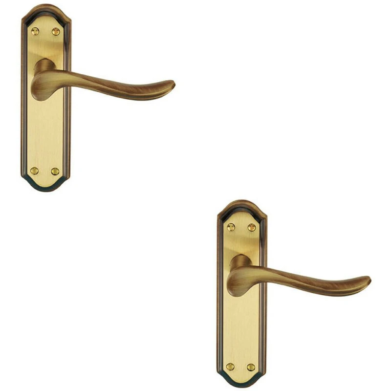 Image of Loops 2x PAIR Curved Handle on Sculpted Latch Backplate 180 x 48mm Florentine Bronze Multi