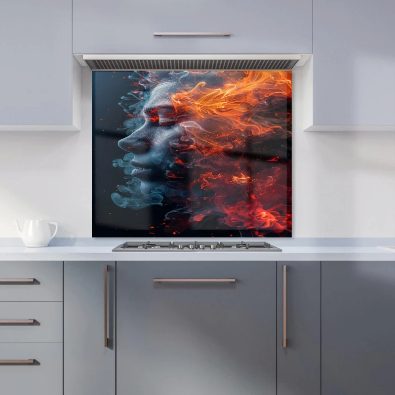 Image of Warren Reed - Designer Fiery Mindscape: Portrait In Flames Kitchen Splashback Size: 600mm x 650mm Multicolor Unisex 600mm x 650mm