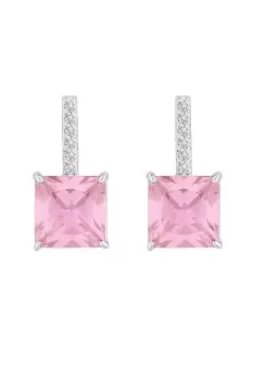Image of Sterling Silver 925 Pink Cubic Zirconia Bar Drop Earrings