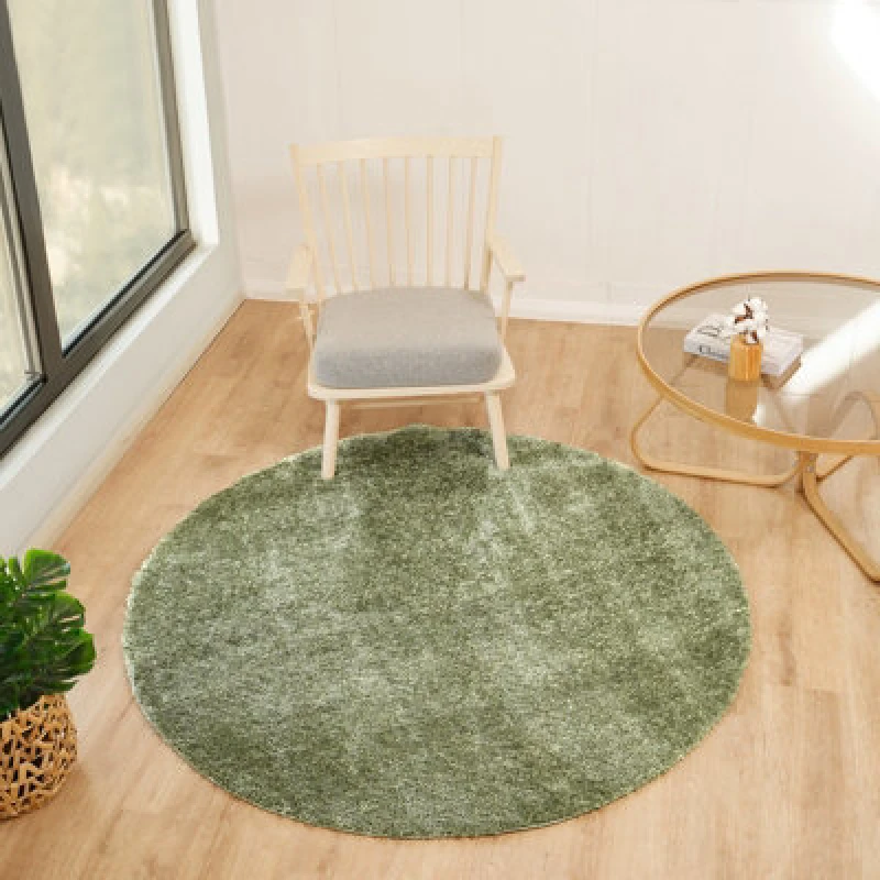Image of Livabliss Round Shaggy Solid Color Plush Pile Moss Green Claire Area Rug 120 X 120 Cm - Easy Care, Ideal For Living Room & Bedroom
