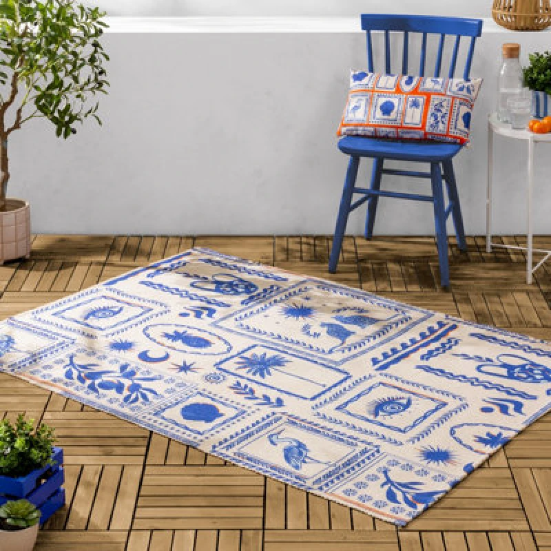 Image of Frieze Outdoor Washable Rug Blue