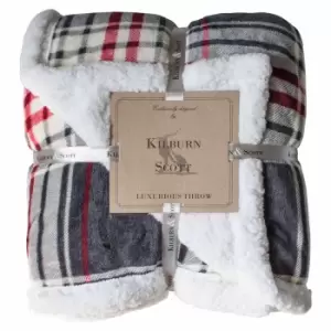 Image of Crossland Grove Check Sherpa Throw Grey & Red 1520x1770mm